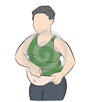 Fat man with a big belly. obesity. weight loss concept. vector illustration.